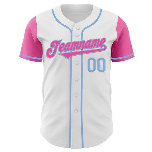 Custom White Pink-Light Blue Authentic Two Tone Baseball Jersey - Sky-Custom