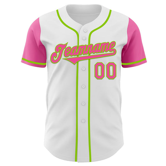 Custom White Pink-Neon Green Authentic Two Tone Baseball Jersey - Sky-Custom