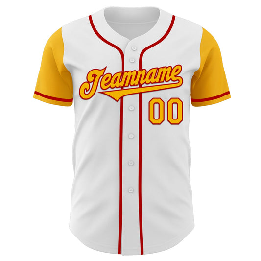 Custom White Gold-Red Authentic Two Tone Baseball Jersey - Sky-Custom