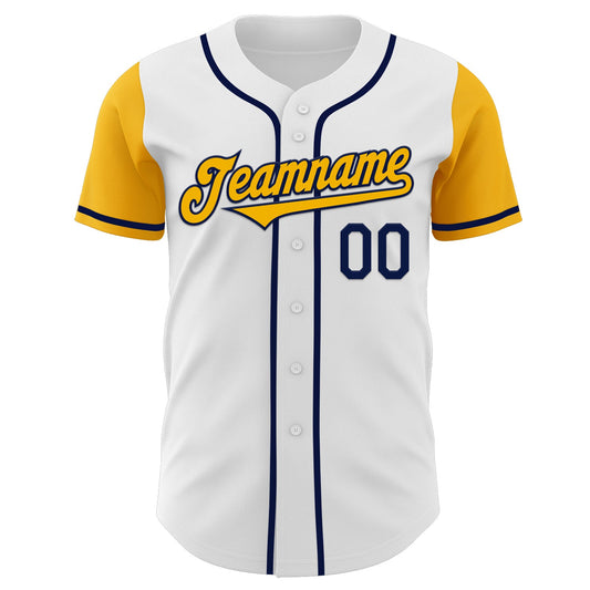 Custom White Gold-Navy Authentic Two Tone Baseball Jersey - Sky-Custom