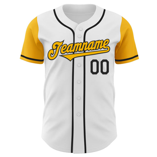 Custom White Gold-Black Authentic Two Tone Baseball Jersey - Sky-Custom
