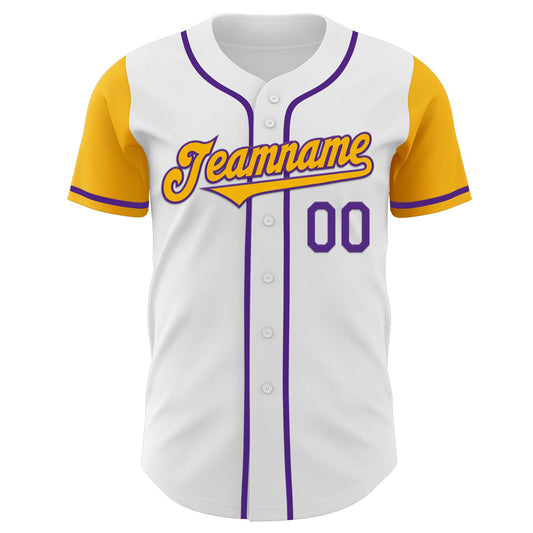 Custom White Gold-Purple Authentic Two Tone Baseball Jersey - Sky-Custom