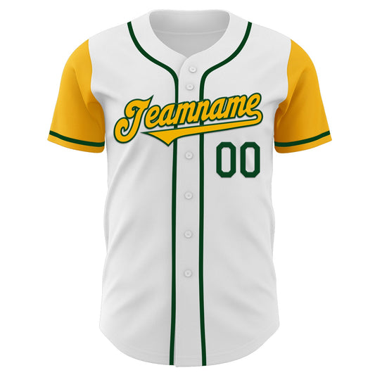 Custom White Gold-Green Authentic Two Tone Baseball Jersey - Sky-Custom