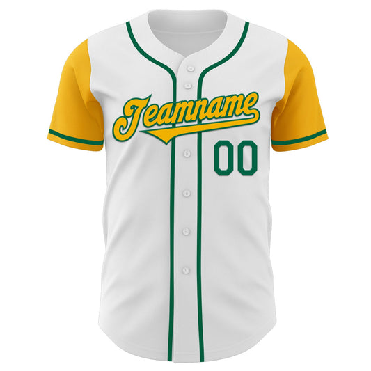 Custom White Gold-Kelly Green Authentic Two Tone Baseball Jersey - Sky-Custom
