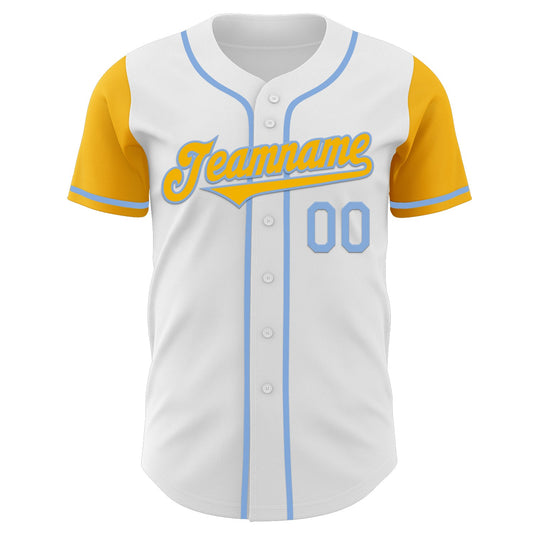 Custom White Gold-Light Blue Authentic Two Tone Baseball Jersey - Sky-Custom