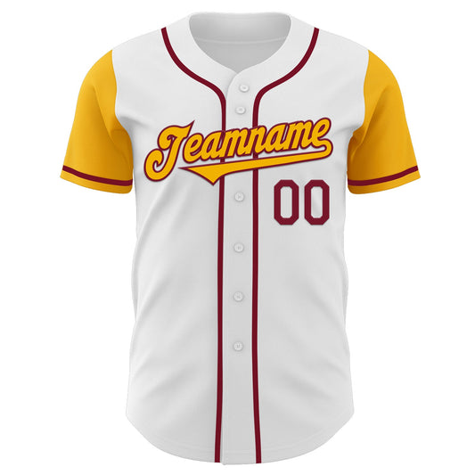 Custom White Gold-Crimson Authentic Two Tone Baseball Jersey - Sky-Custom
