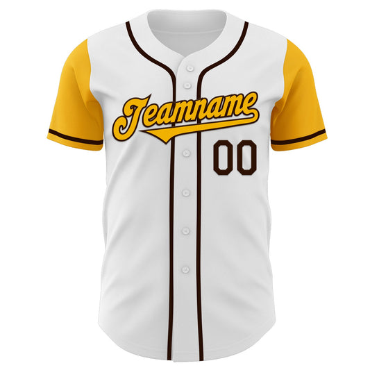 Custom White Gold-Brown Authentic Two Tone Baseball Jersey - Sky-Custom
