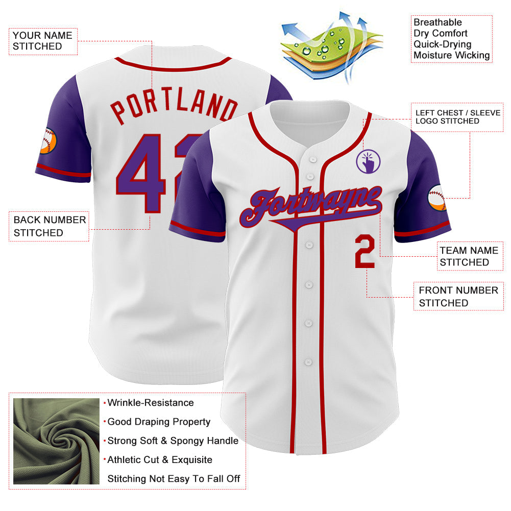 Custom White Purple-Red Authentic Two Tone Baseball Jersey - Sky-Custom