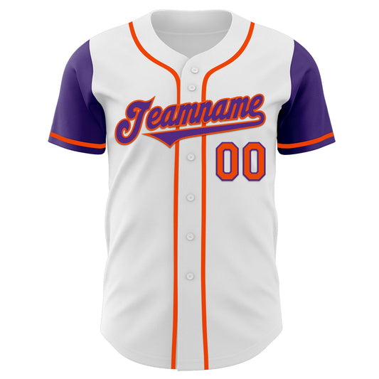 Custom White Purple-Orange Authentic Two Tone Baseball Jersey - Sky-Custom