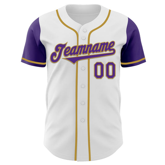 Custom White Purple-Old Gold Authentic Two Tone Baseball Jersey - Sky-Custom