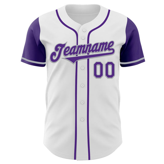 Custom White Purple-Gray Authentic Two Tone Baseball Jersey - Sky-Custom