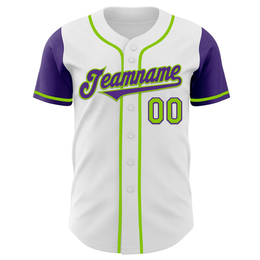 Custom White Purple-Neon Green Authentic Two Tone Baseball Jersey - Sky-Custom