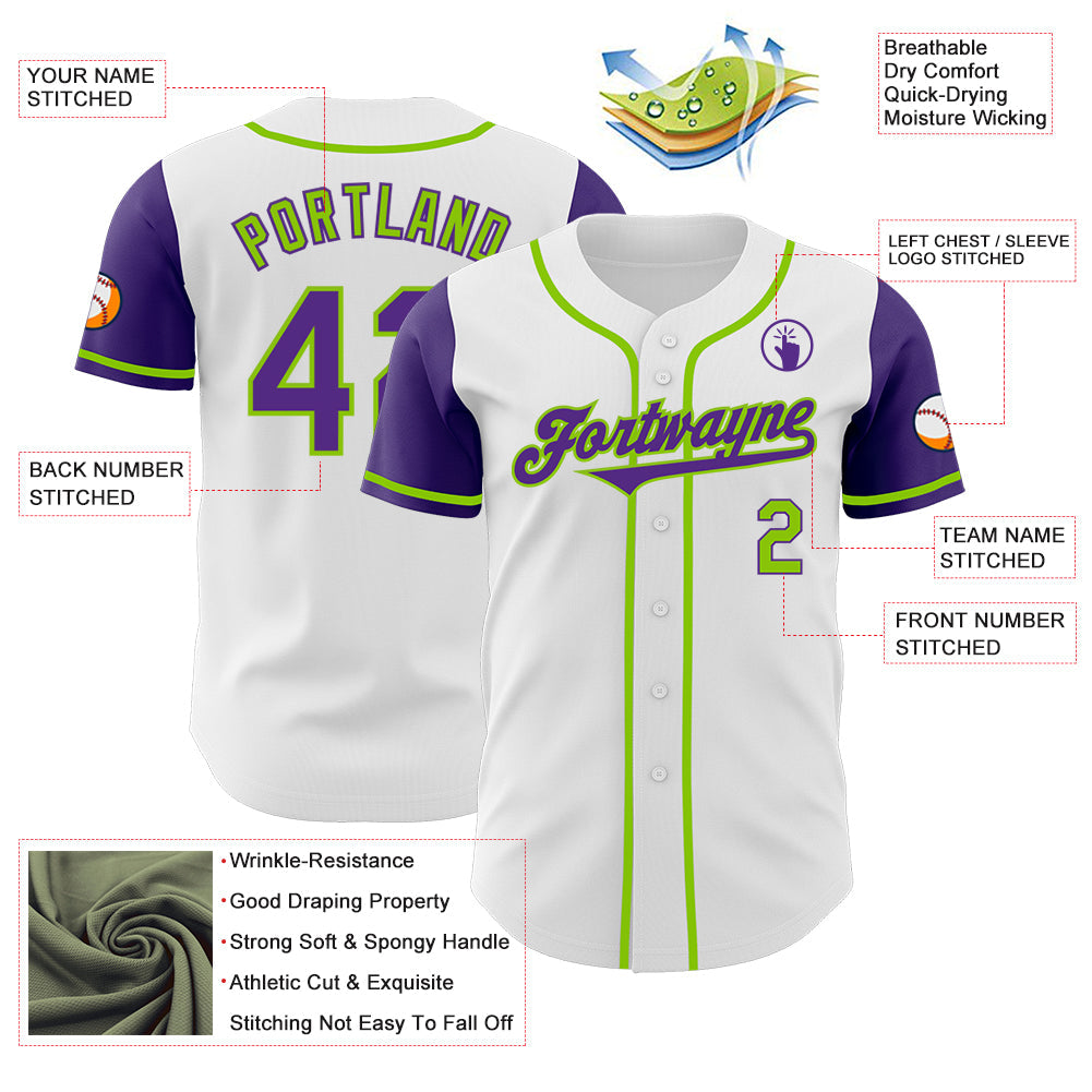 Custom White Purple-Neon Green Authentic Two Tone Baseball Jersey - Sky-Custom