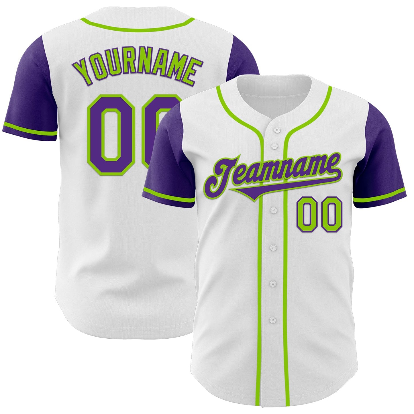 Custom White Purple-Neon Green Authentic Two Tone Baseball Jersey - Sky-Custom