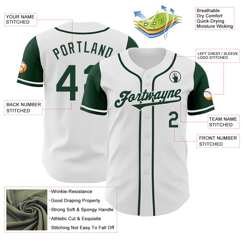 Custom White Green Authentic Two Tone Baseball Jersey - Sky-Custom