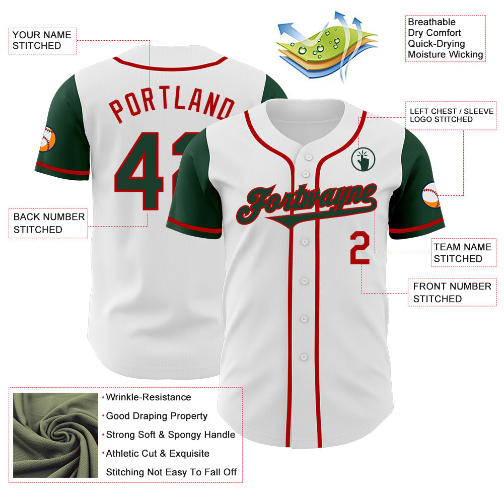 Custom White Green-Red Authentic Two Tone Baseball Jersey - Sky-Custom
