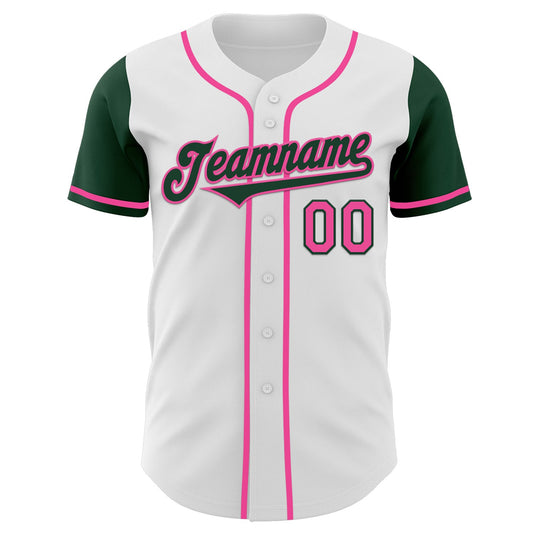 Custom White Green-Pink Authentic Two Tone Baseball Jersey - Sky-Custom