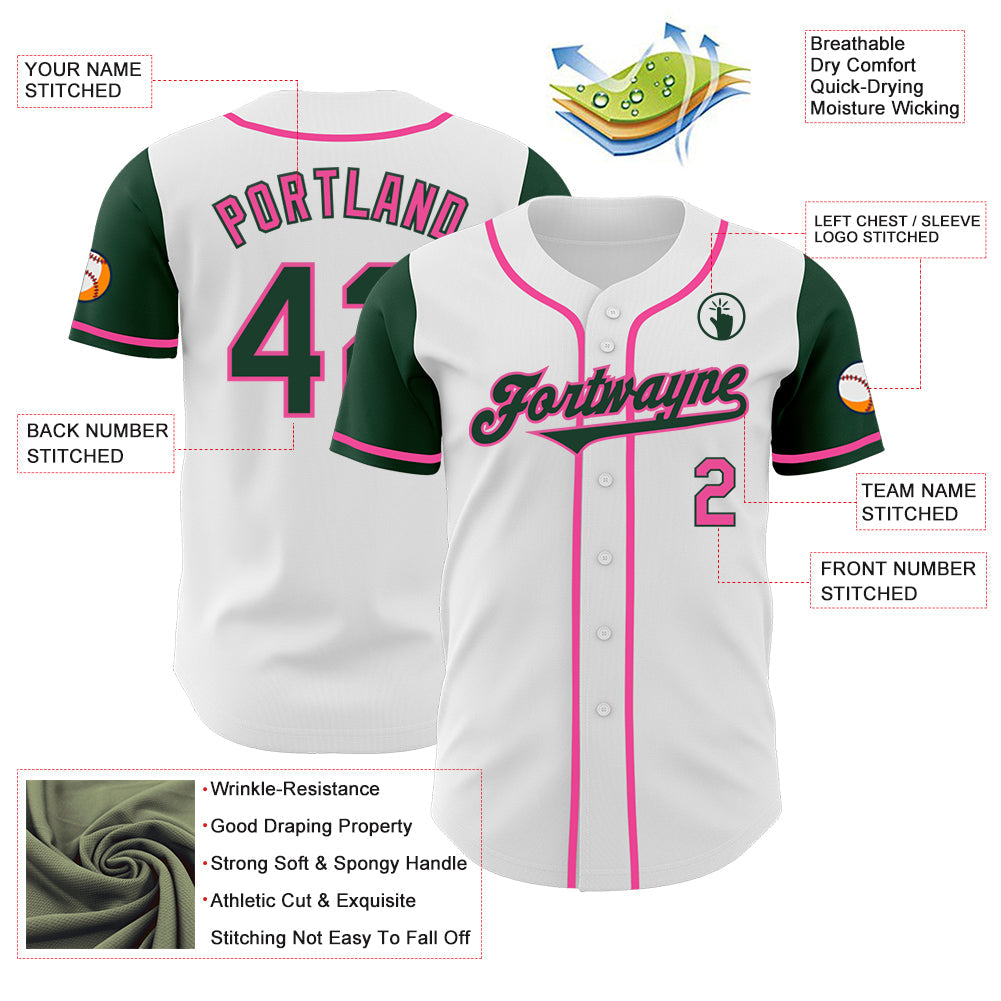 Custom White Green-Pink Authentic Two Tone Baseball Jersey - Sky-Custom