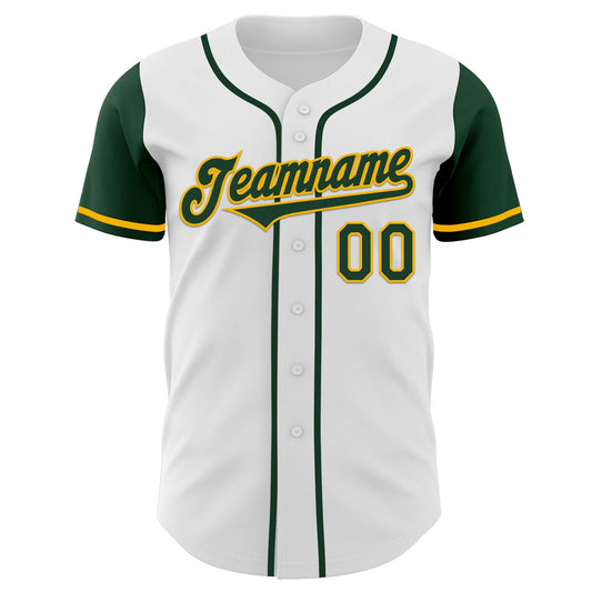 Custom White Green-Gold Authentic Two Tone Baseball Jersey - Sky-Custom