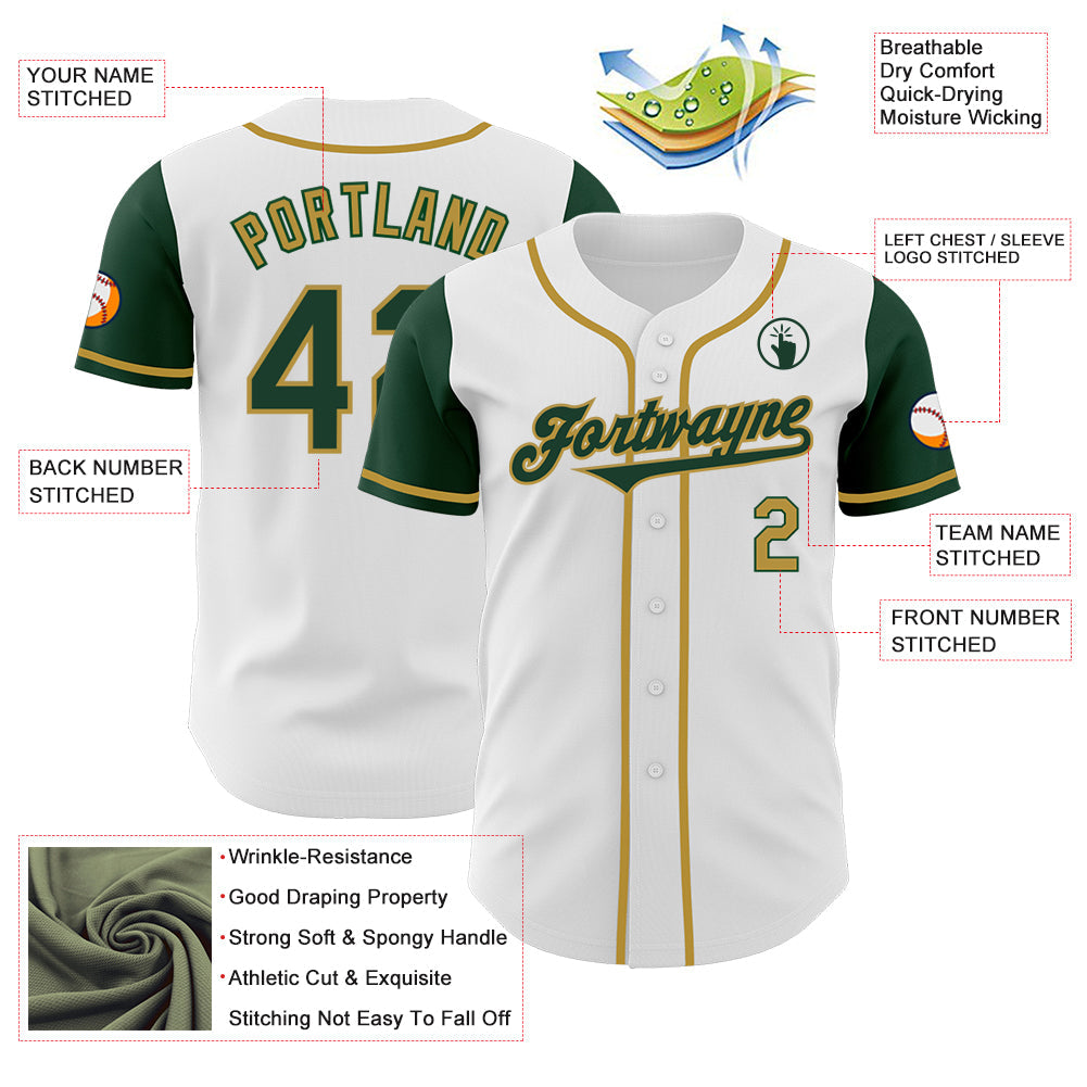 Custom White Green-Old Gold Authentic Two Tone Baseball Jersey - Sky-Custom