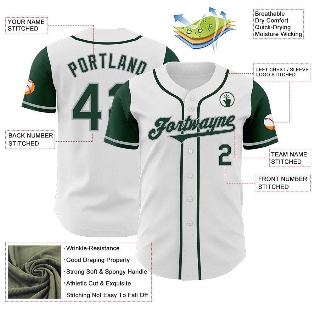 Custom White Green-Gray Authentic Two Tone Baseball Jersey - Sky-Custom
