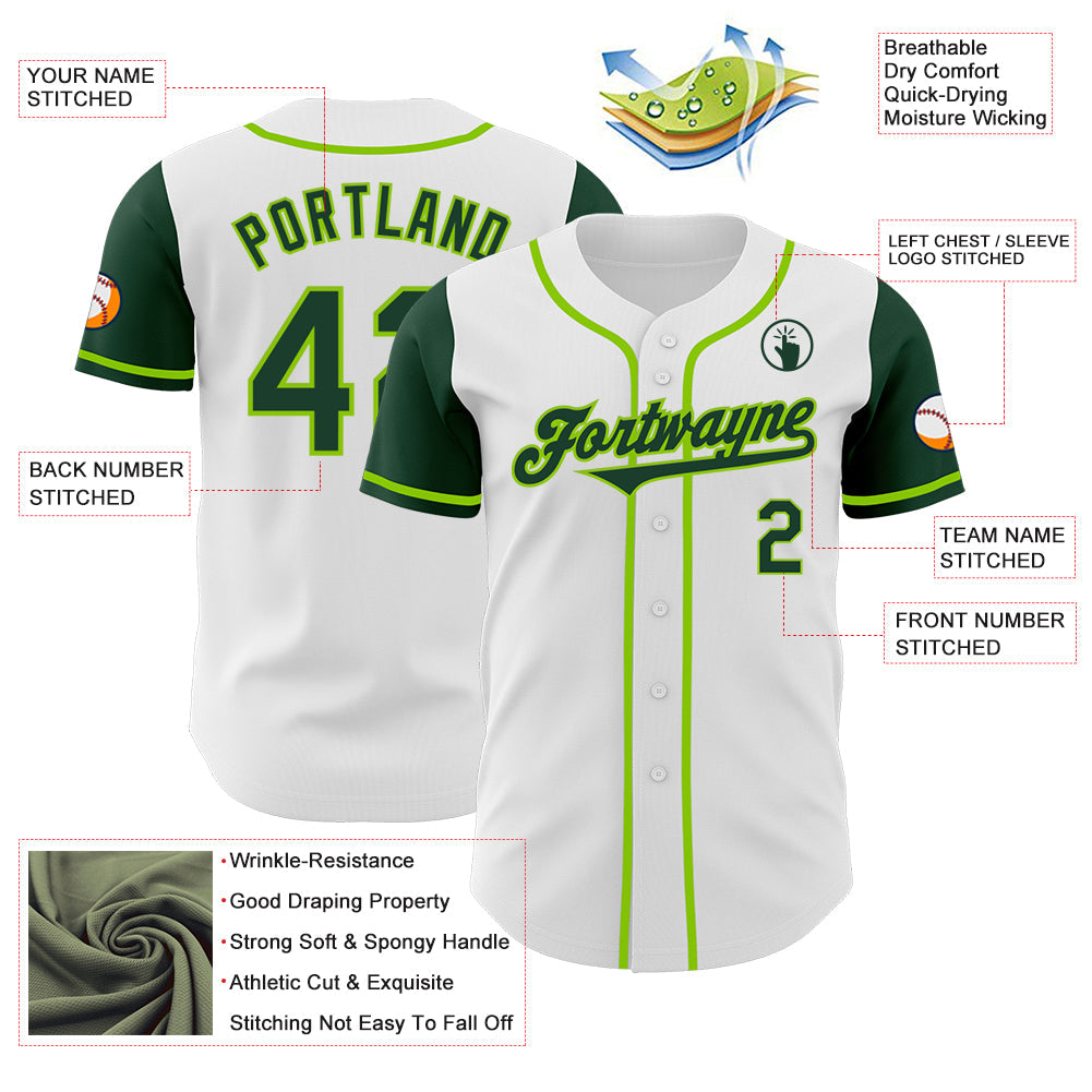 Custom White Green-Neon Green Authentic Two Tone Baseball Jersey - Sky-Custom