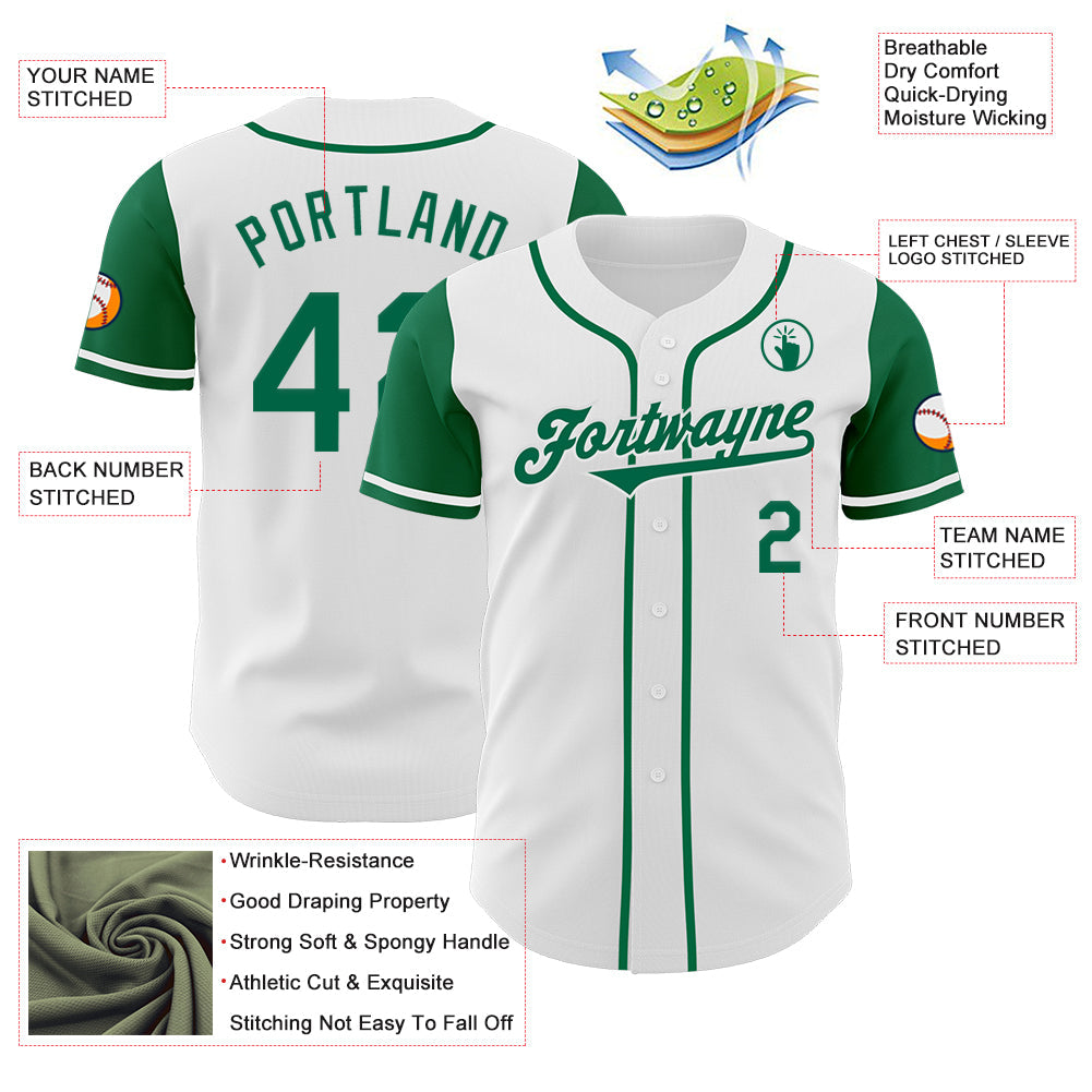 Custom White Kelly Green Authentic Two Tone Baseball Jersey - Sky-Custom