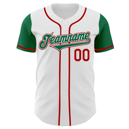 Custom White Kelly Green-Red Authentic Two Tone Baseball Jersey - Sky-Custom