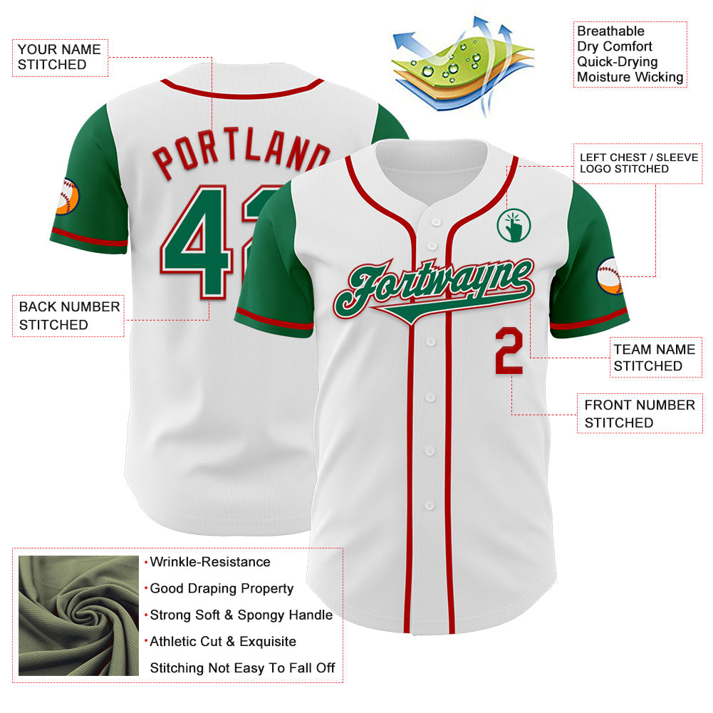 Custom White Kelly Green-Red Authentic Two Tone Baseball Jersey - Sky-Custom