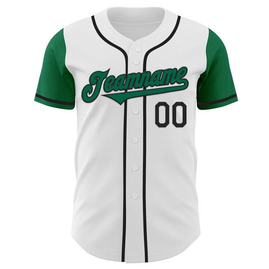 Custom White Kelly Green-Black Authentic Two Tone Baseball Jersey - Sky-Custom
