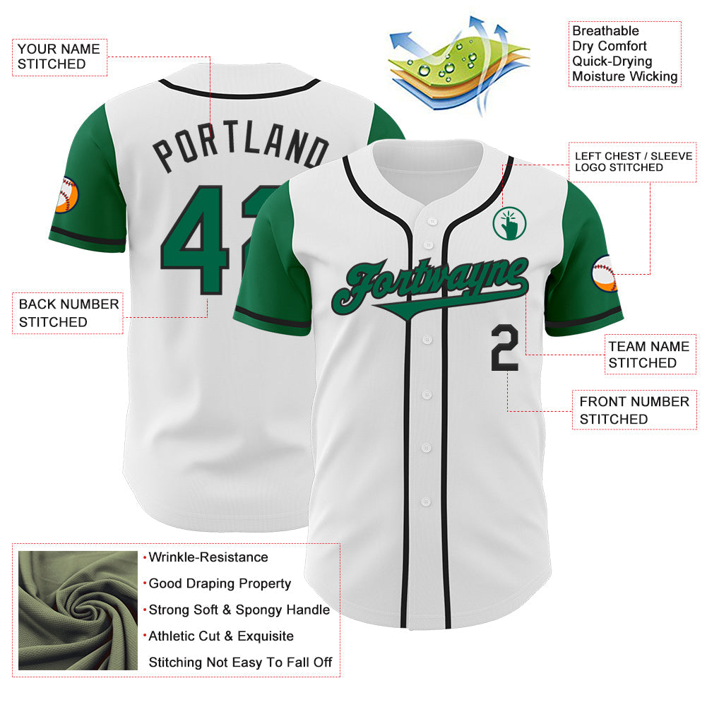 Custom White Kelly Green-Black Authentic Two Tone Baseball Jersey - Sky-Custom