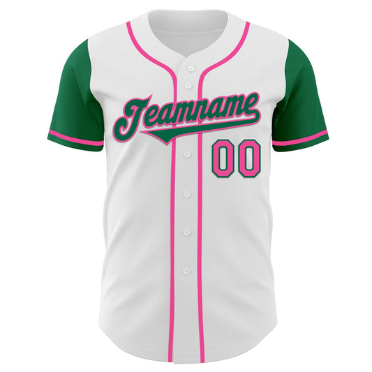 Custom White Kelly Green-Pink Authentic Two Tone Baseball Jersey - Sky-Custom