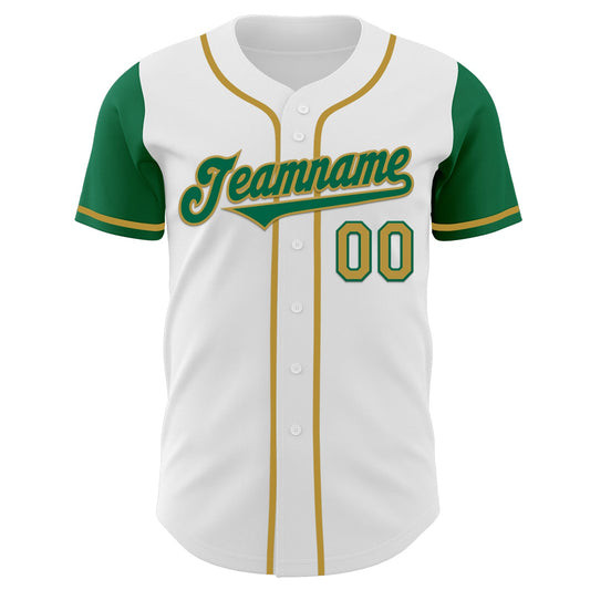 Custom White Kelly Green-Old Gold Authentic Two Tone Baseball Jersey - Sky-Custom