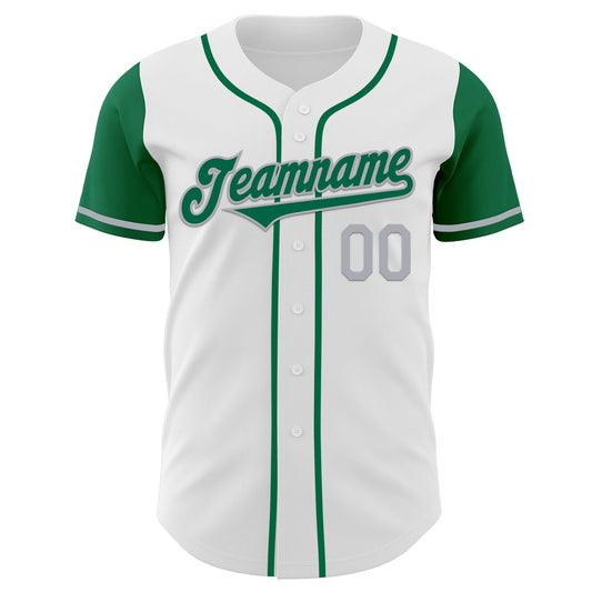 Custom White Kelly Green-Gray Authentic Two Tone Baseball Jersey - Sky-Custom