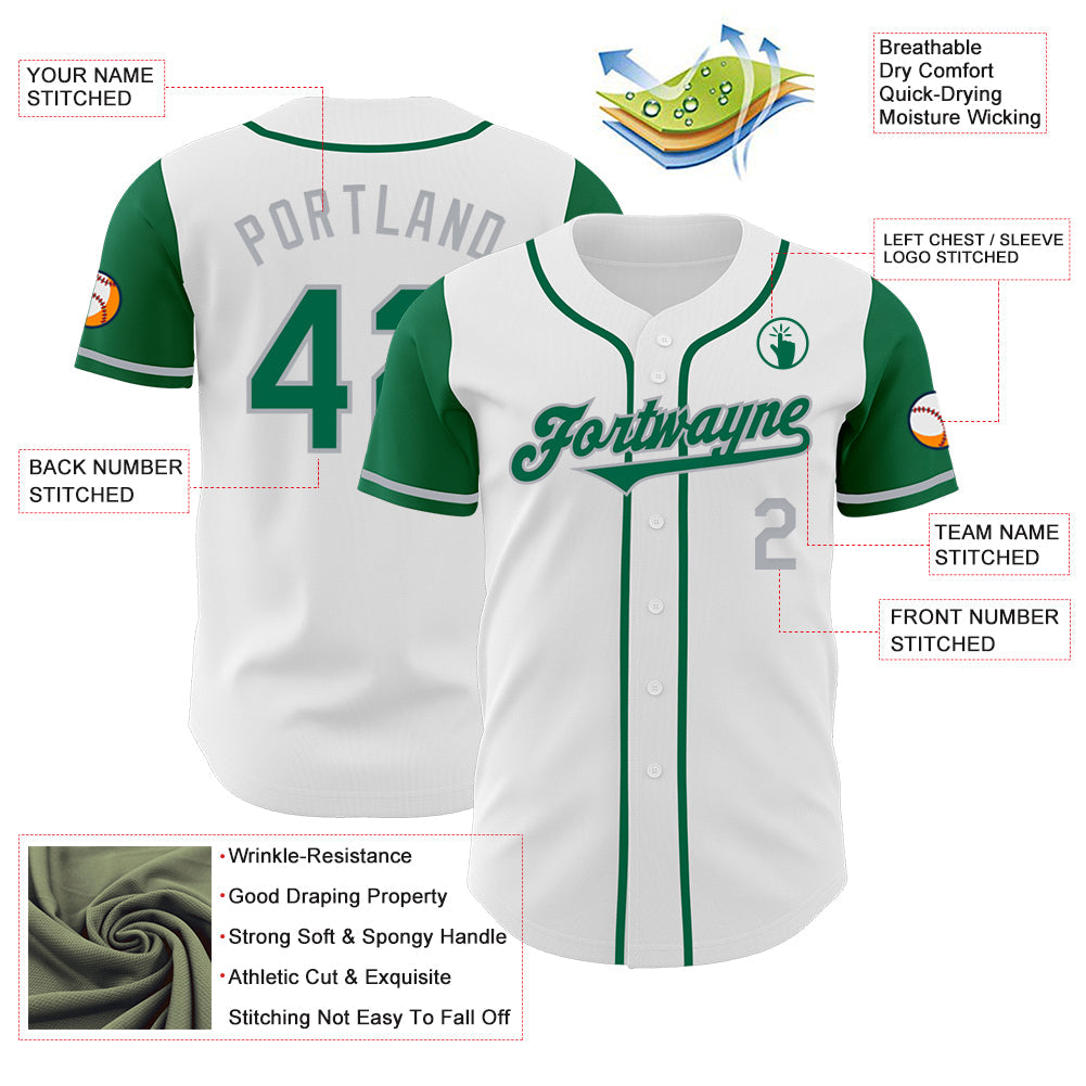 Custom White Kelly Green-Gray Authentic Two Tone Baseball Jersey - Sky-Custom