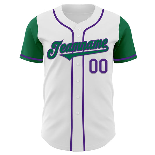 Custom White Kelly Green-Purple Authentic Two Tone Baseball Jersey - Sky-Custom