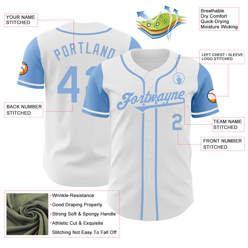 Custom White Light Blue Authentic Two Tone Baseball Jersey - Sky-Custom