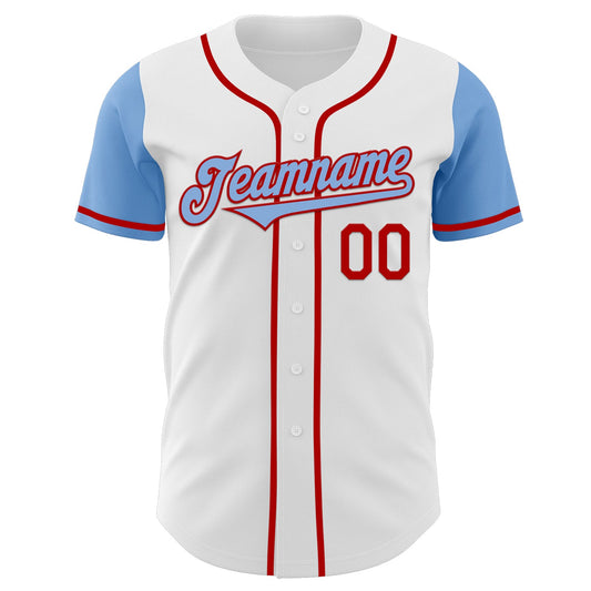 Custom White Light Blue-Red Authentic Two Tone Baseball Jersey - Sky-Custom