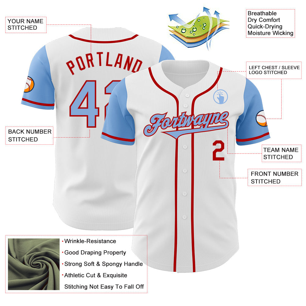 Custom White Light Blue-Red Authentic Two Tone Baseball Jersey - Sky-Custom
