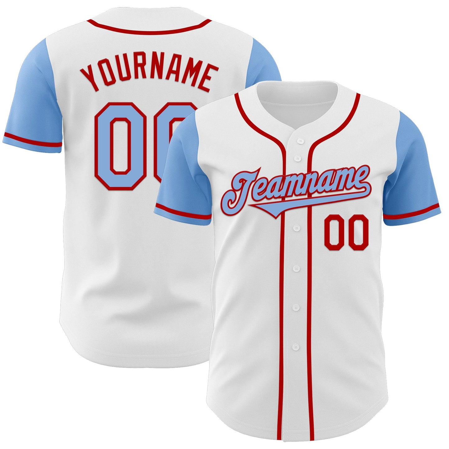 Custom White Light Blue-Red Authentic Two Tone Baseball Jersey - Sky-Custom