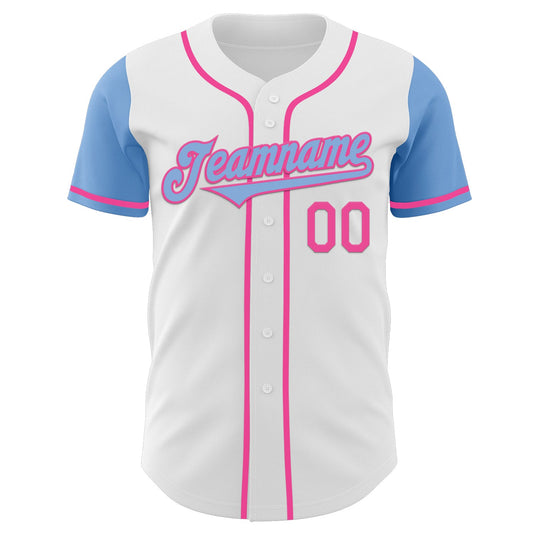 Custom White Light Blue-Pink Authentic Two Tone Baseball Jersey - Sky-Custom