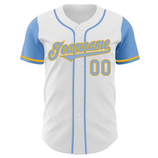 Custom White Light Blue-Gold Authentic Two Tone Baseball Jersey - Sky-Custom