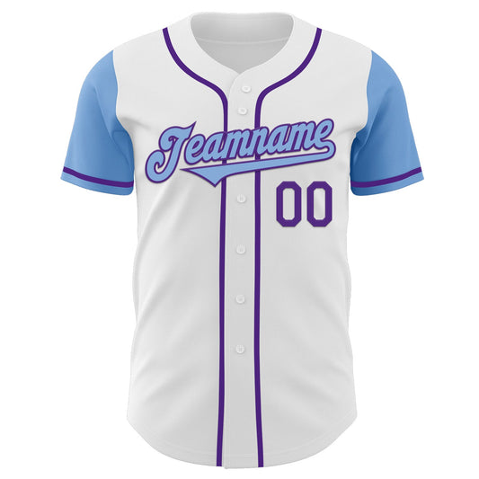 Custom White Light Blue-Purple Authentic Two Tone Baseball Jersey - Sky-Custom