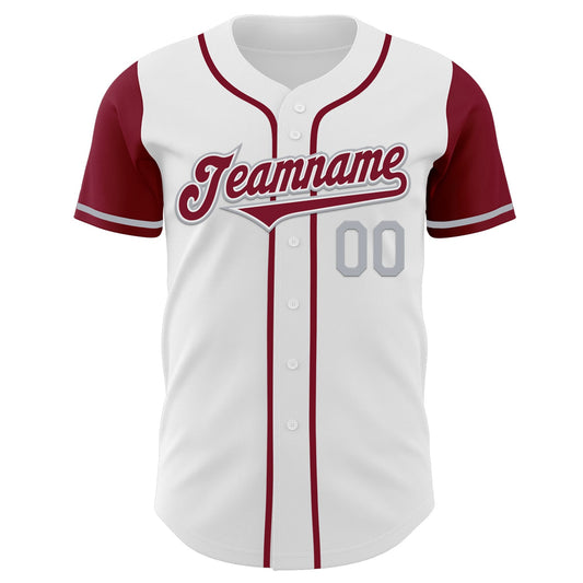 Custom White Crimson-Gray Authentic Two Tone Baseball Jersey - Sky-Custom