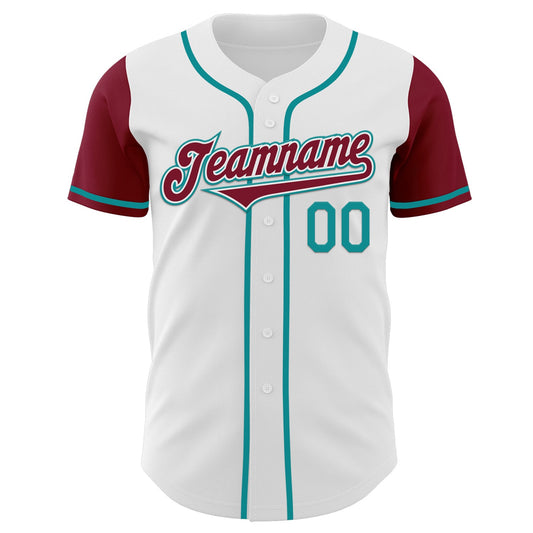 Custom White Crimson-Teal Authentic Two Tone Baseball Jersey - Sky-Custom