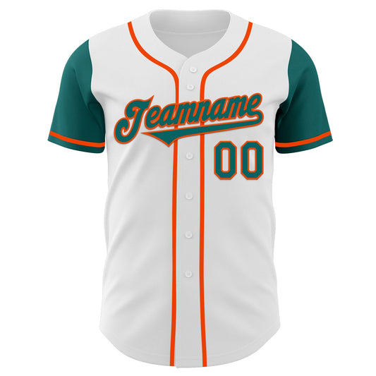 Custom White Teal-Orange Authentic Two Tone Baseball Jersey - Sky-Custom