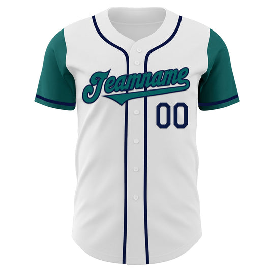 Custom White Teal-Navy Authentic Two Tone Baseball Jersey - Sky-Custom