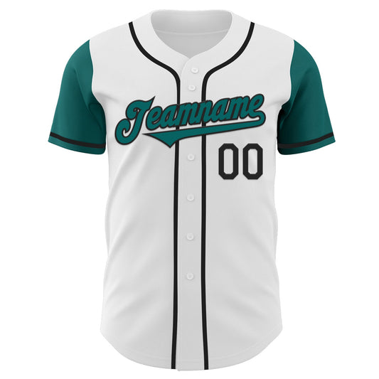 Custom White Teal-Black Authentic Two Tone Baseball Jersey - Sky-Custom