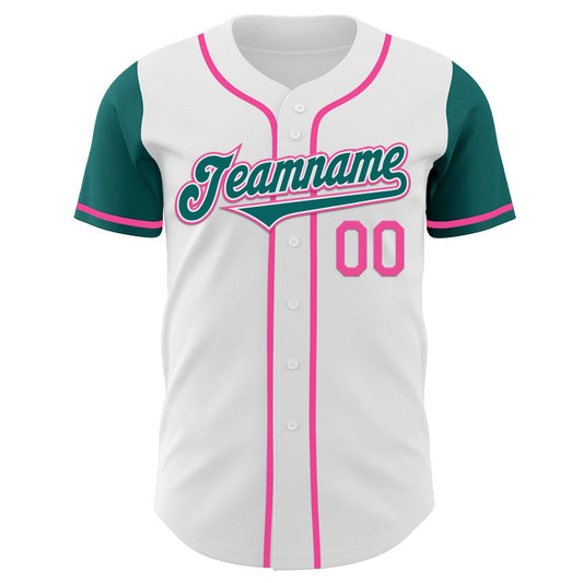 Custom White Teal-Pink Authentic Two Tone Baseball Jersey - Sky-Custom