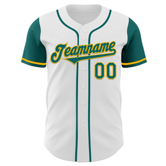 Custom White Teal-Gold Authentic Two Tone Baseball Jersey - Sky-Custom